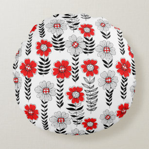 Daisy doodles in red and black round pillow