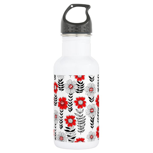 Daisy doodles  in red and black stainless steel water bottle (Front)