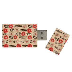 Daisy doodles  in red and black wood flash drive