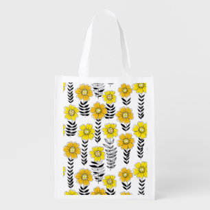 Daisy doodles  in yellow and black grocery bag