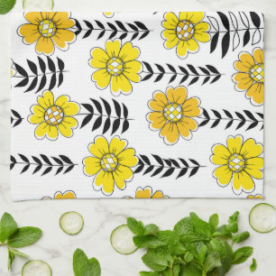 Daisy doodles in yellow and black kitchen towel
