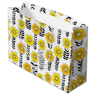 Daisy doodles  in yellow and black large gift bag