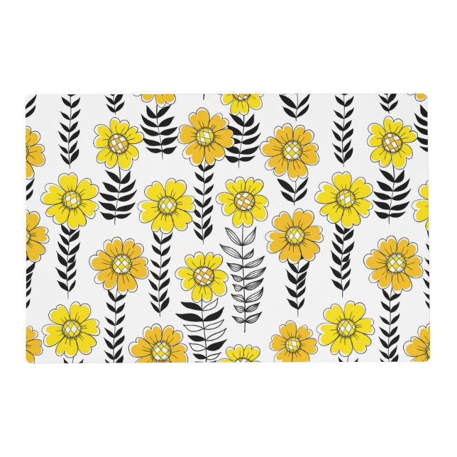 Daisy doodles  in yellow and black placemat (Front)