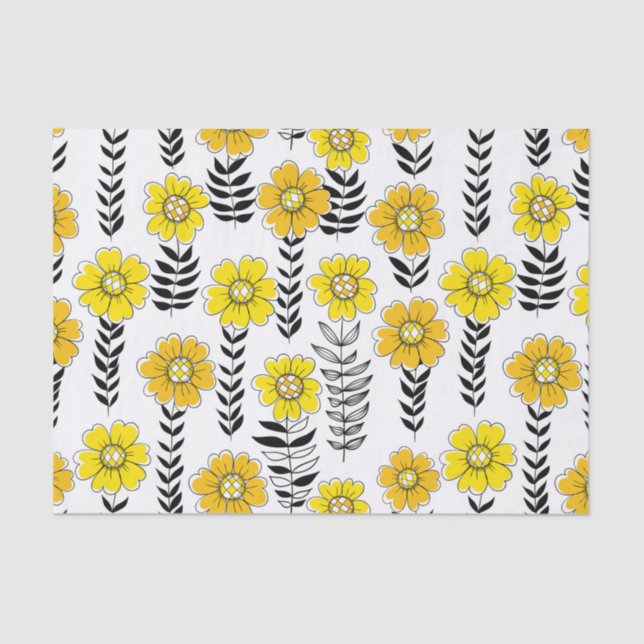 Daisy doodles  in yellow and black tissue paper (Front)
