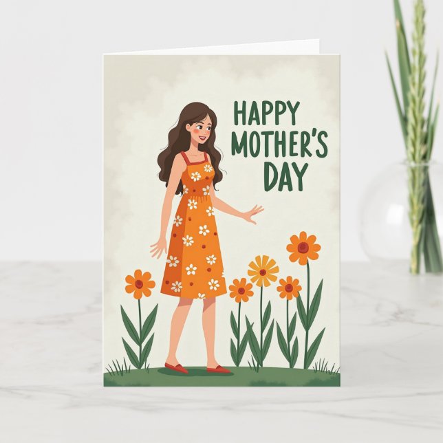 Daisy Dot Dress Mothers Day Card (Front)