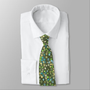 Daisy Dot Floral Olive Two-sided Printed Neck Tie