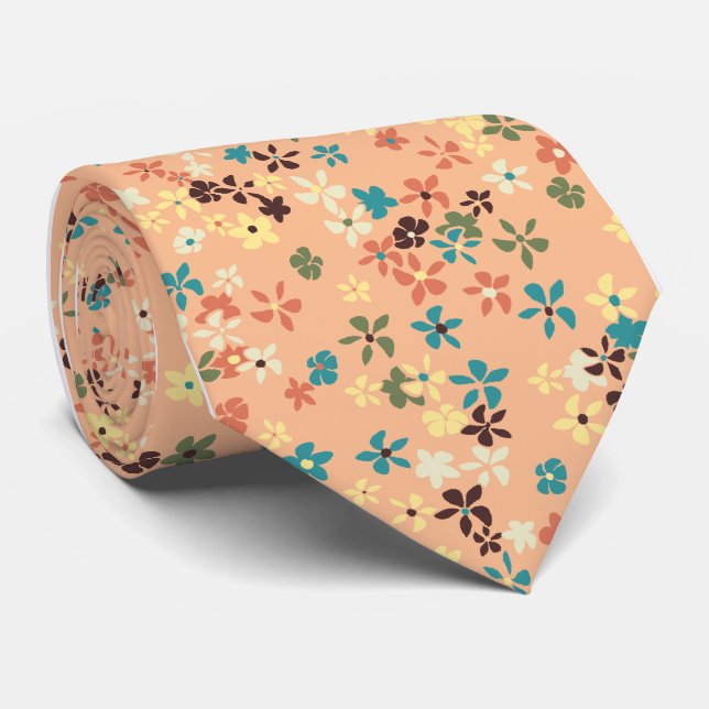 Daisy Dot Floral Peach Single-side Printed Neck Tie (Rolled)