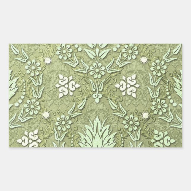 Daisy Double Damask in Shades of Olive Green Rectangular Sticker (Front)