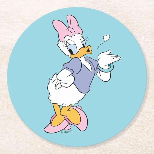 Daisy Duck Blowing a Kiss Round Paper Coaster (Front)