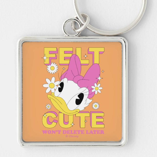 Daisy Duck "Felt Cute" Retro Floral Graphic Keychain (Front)