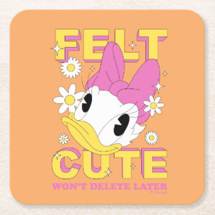 Daisy Duck "Felt Cute" Retro Floral Graphic Square Paper Coaster