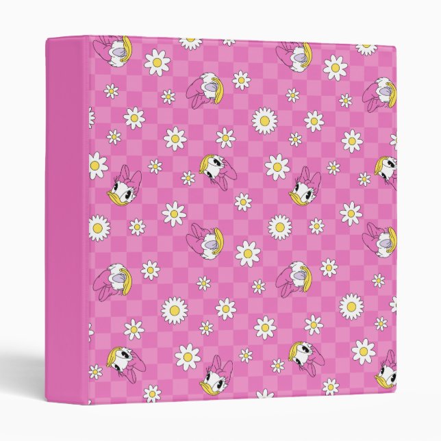 Daisy Duck Pink Checker Floral Pattern 3 Ring Binder (Front/Spine)