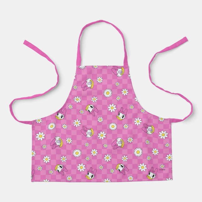 Daisy Duck Pink Checker Floral Pattern Apron (Front)