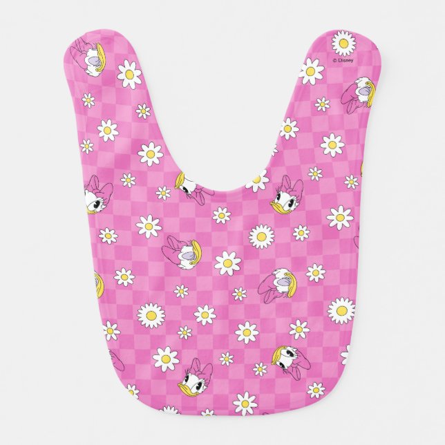 Daisy Duck Pink Checker Floral Pattern Baby Bib (Front)