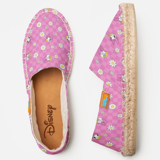 Daisy Duck Pink Checker Floral Pattern Espadrilles (Side)