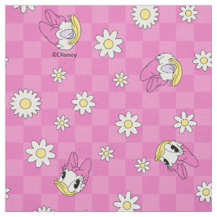 Daisy Duck Pink Checker Floral Pattern Fabric