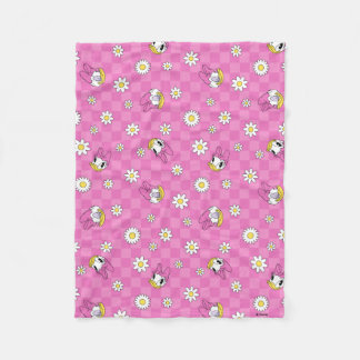 Daisy Duck Pink Checker Floral Pattern Fleece Blanket
