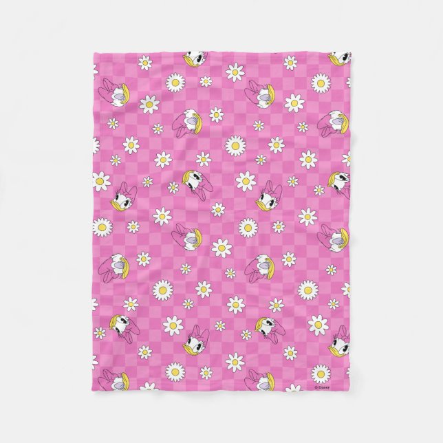 Daisy Duck Pink Checker Floral Pattern Fleece Blanket (Front)