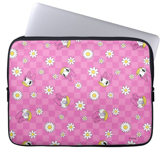 Daisy Duck Pink Checker Floral Pattern Laptop Sleeve (Front)