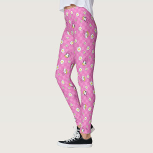 Daisy Duck Pink Checker Floral Pattern Leggings