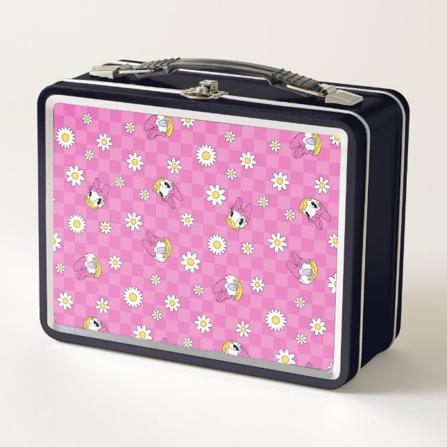 Daisy Duck Pink Checker Floral Pattern Metal Lunch Box (Front)