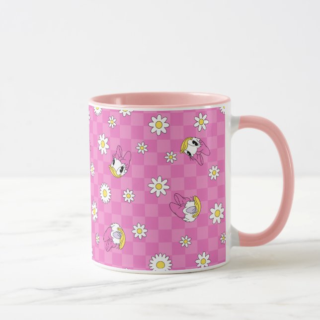 Daisy Duck Pink Checker Floral Pattern Mug (Right)