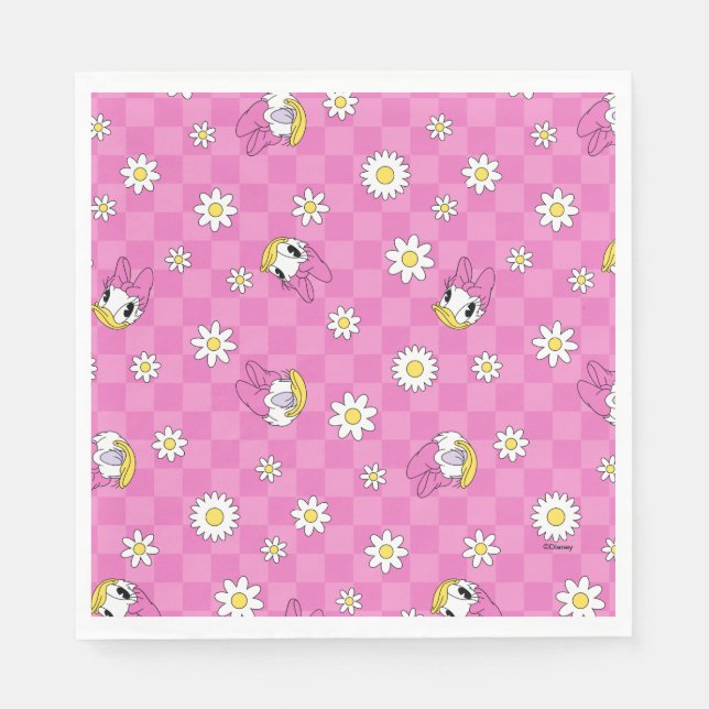 Daisy Duck Pink Checker Floral Pattern Napkins (Front)