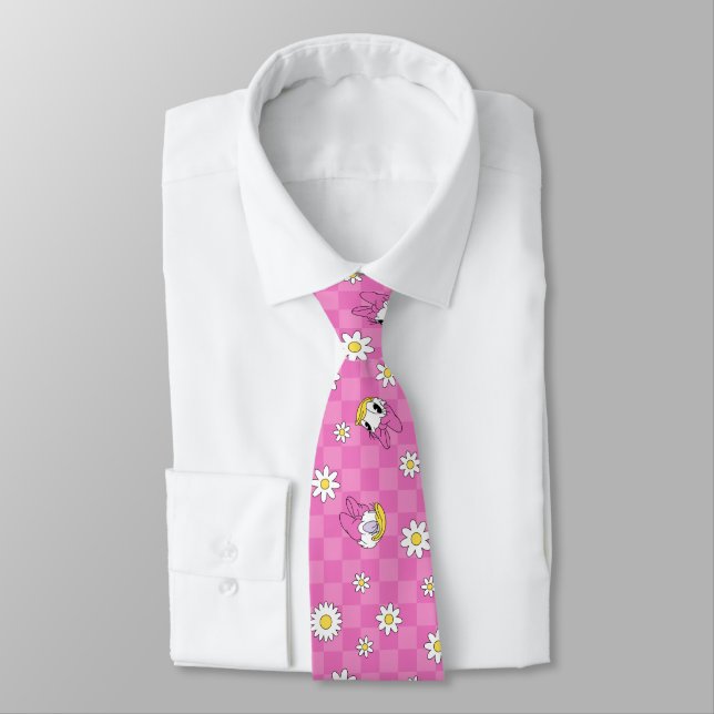 Daisy Duck Pink Checker Floral Pattern Neck Tie (Tied)