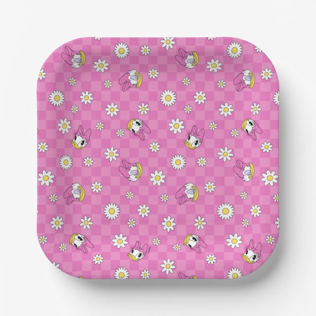 Daisy Duck Pink Checker Floral Pattern Paper Plates (Front)