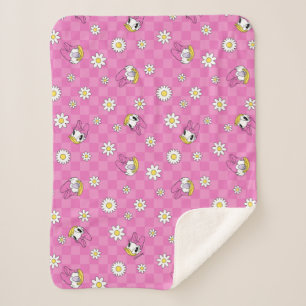Daisy Duck Pink Checker Floral Pattern Sherpa Blanket