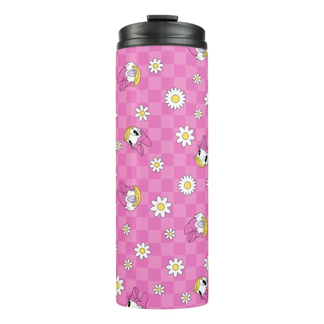 Daisy Duck Pink Checker Floral Pattern Thermal Tumbler (Front)