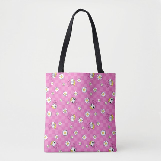 Daisy Duck Pink Checker Floral Pattern Tote Bag (Front)