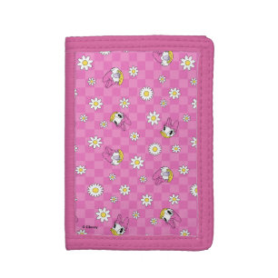 Daisy Duck Pink Checker Floral Pattern Trifold Wallet