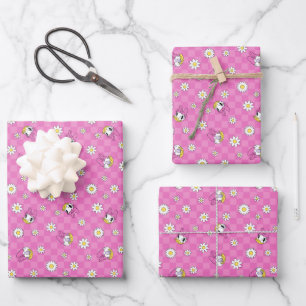 Daisy Duck Pink Checker Floral Pattern Wrapping Paper Sheets