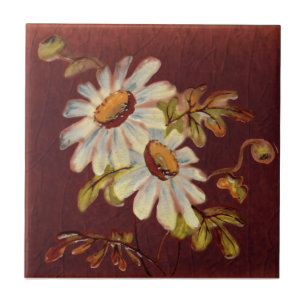 Daisy Duo Barbotine Terracotta Color Antique Repro Ceramic Tile