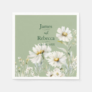 Daisy Earthy Sage & Botanical Greenery Wedding Napkins