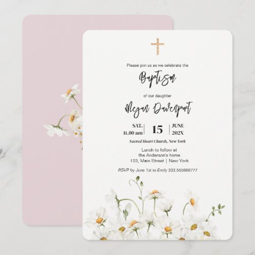 Daisy elegant Girl Baptism Invitation