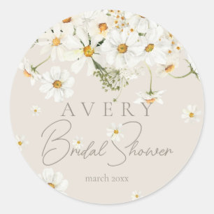 Daisy Elegant Wildflower Modern Bridal Shower Classic Round Sticker