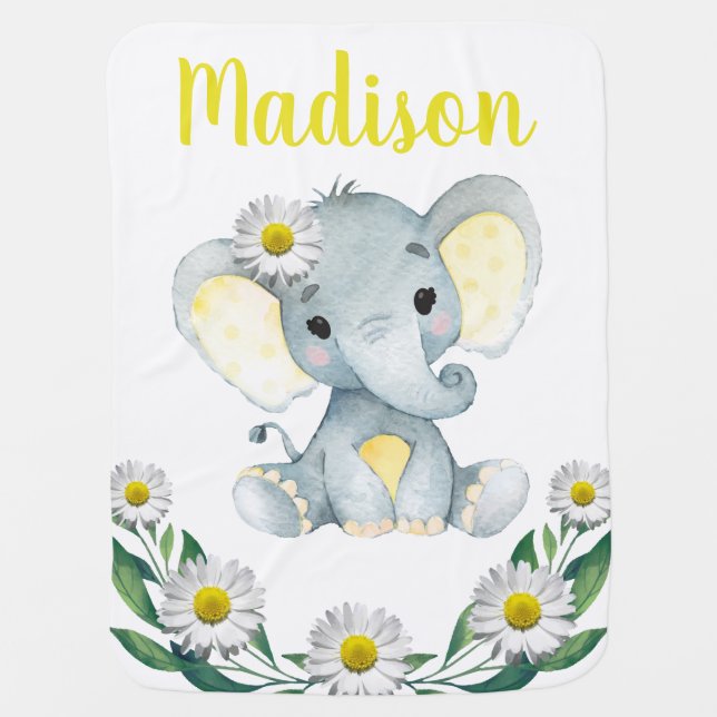 Daisy Elephant Baby Blankets Floral Rustic (Front)