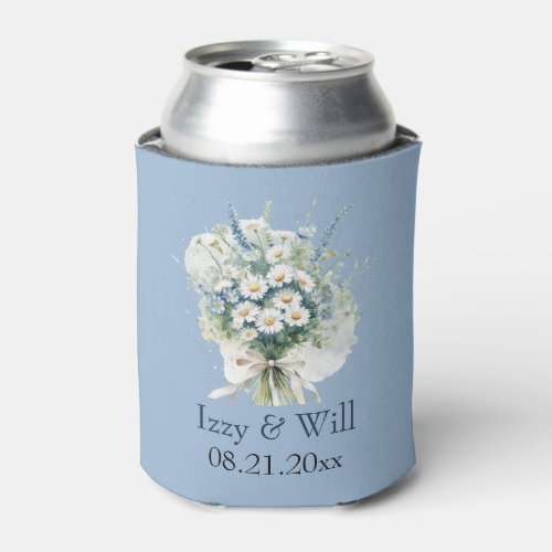 Daisy  Faded Blue Personalized Wedding Favor  Can Cooler