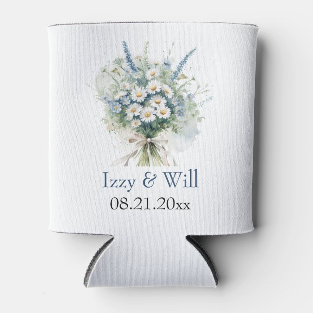 Daisy & Faded Denim Personalized Wedding Favor  Can Cooler (Front)