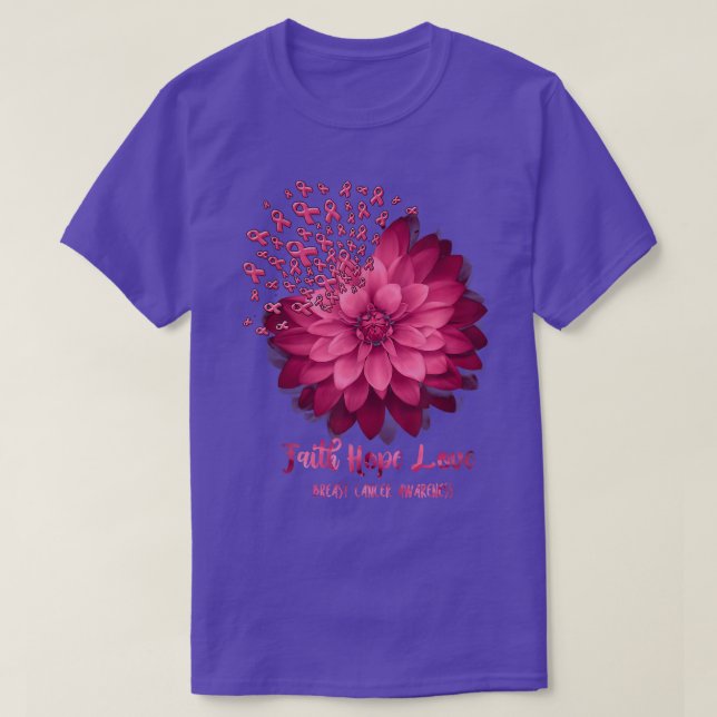 Daisy Faith Hope Love Breast Cancer Awareness Flow T-Shirt (Design Front)