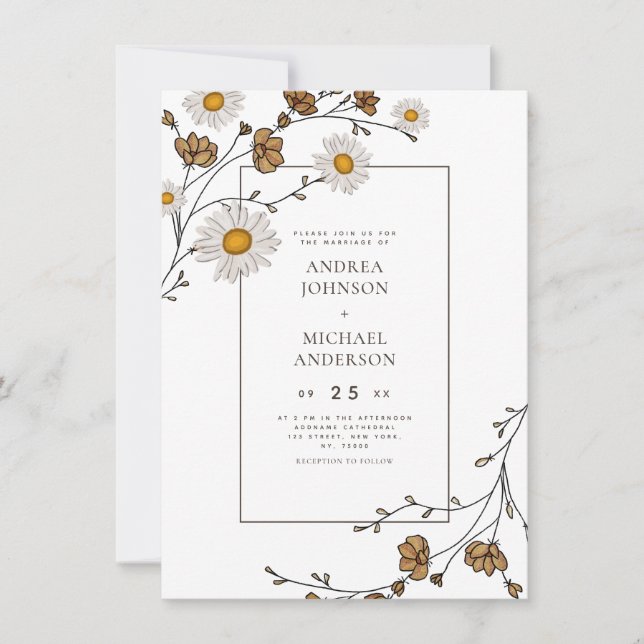 Daisy & Fall Flowers Forest Foliage Autumn Wedding Invitation (Front)