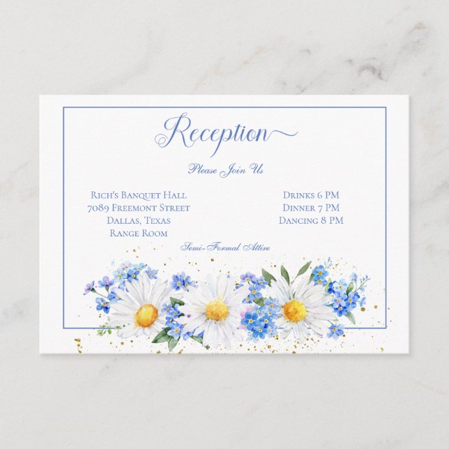 Daisy & Field Flowers Bouquet Wedding Reception Enclosure Card (Front)