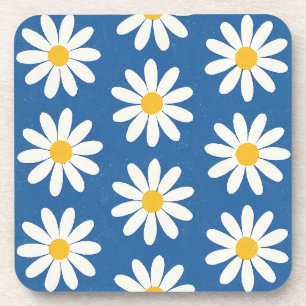 Daisy Field in Blue Beverage Coaster