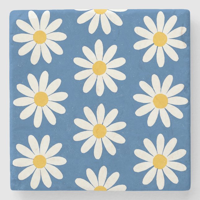 Daisy Field in Blue Stone Coaster (Front)