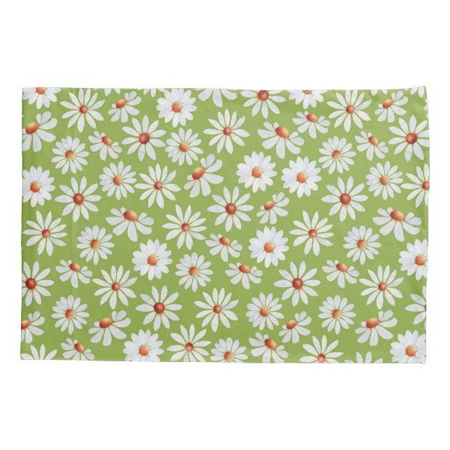 Daisy Filed Watercolor Spring Summer  Pillow Case (Back)