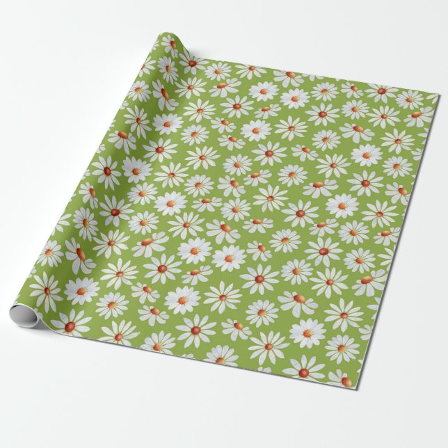 Daisy Filed Watercolor Spring Summer  Wrapping Paper (Unrolled)