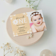 Daisy First birthday party bohemian wild one  Invi Invitation