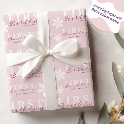 Daisy First Birthday Pink Themed Party Wrapping Paper